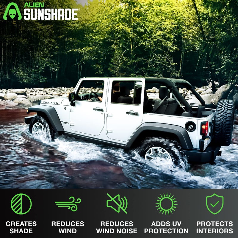 Alien Sunshade Jeep Wrangler JKU Black (2007-2018) Front & Rear Mesh Sun Shade for JK Unlimited, Blocks UV, Wind, Noise, Jeep Gifts, Bikini Jkini Top Cover for Sport, Sport S, Sahara, Rubicon - Image 4